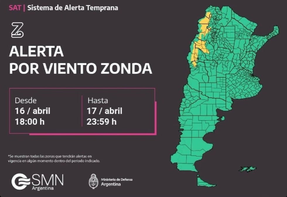 Alerta por viento zonda en gran parte de la provincia e incluye ...