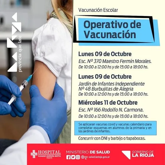 Realizan operativos de vacunación en escuelas de Chilecito