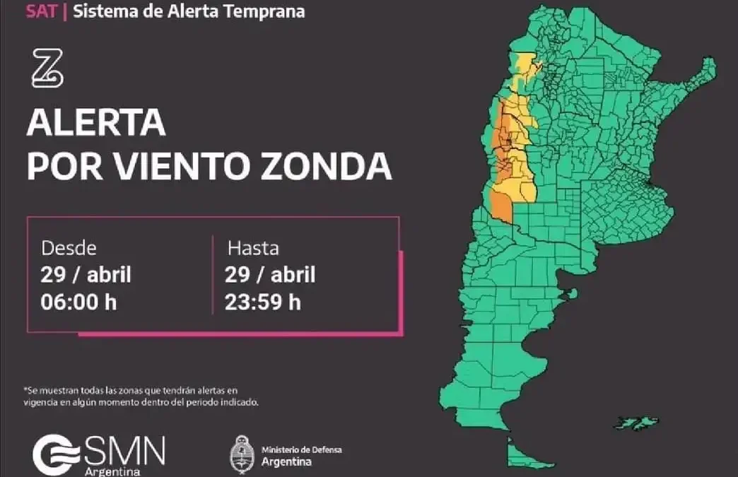 Chilecito y otros departamentos con alerta amarilla por viento zonda