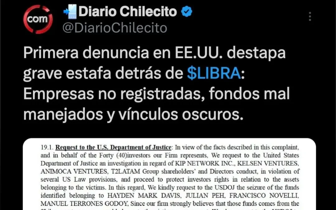 Primera denuncia en EE.UU. destapa grave estafa detrás de $LIBRA