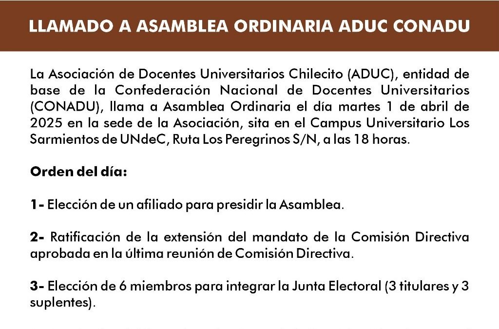 ADUC llama a asamblea ordinaria