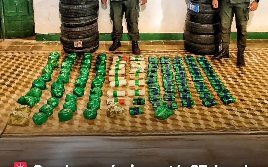Gendarmería incautó 27 hg de hojas de coca, calzados y cubiertas ilegales