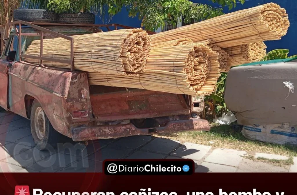 Recuperan cañizos, una bomba y una soldadora tras averiguaciones policiales en una vivienda del barrio Lomas del Mirador.