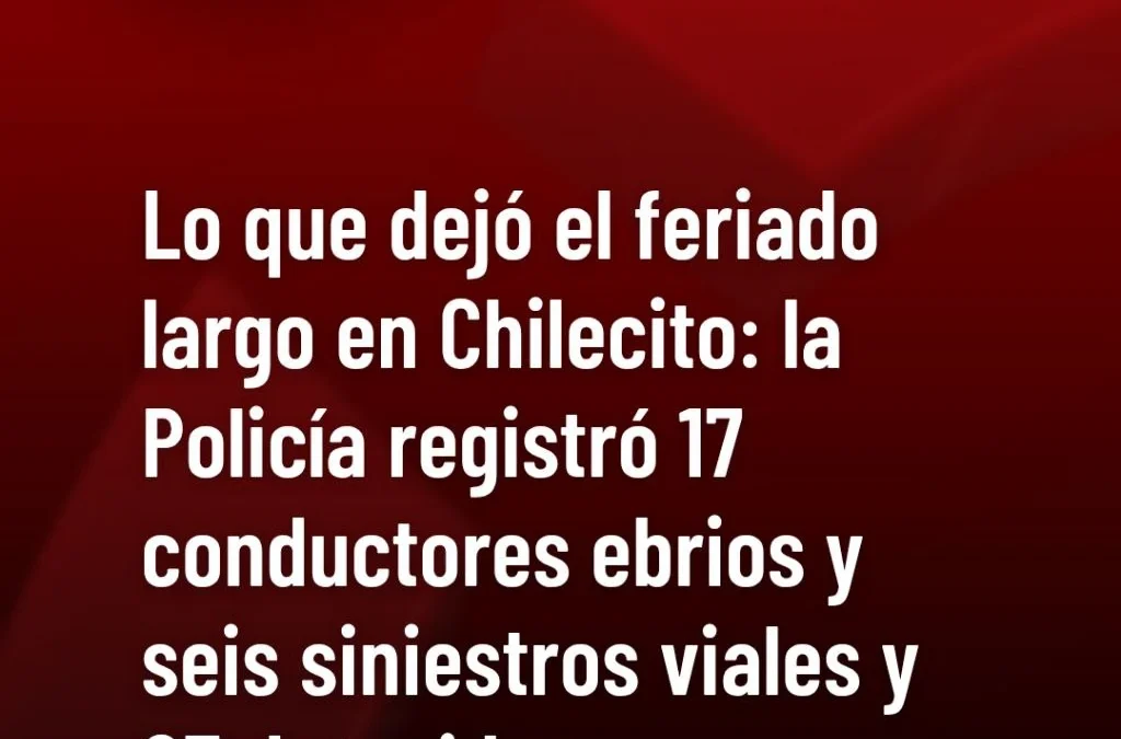 Lo que dejó el feriado largo en Chilecito: la Policía registró 17 conductores ebrios y seis siniestros viales y 23 detenidos.
