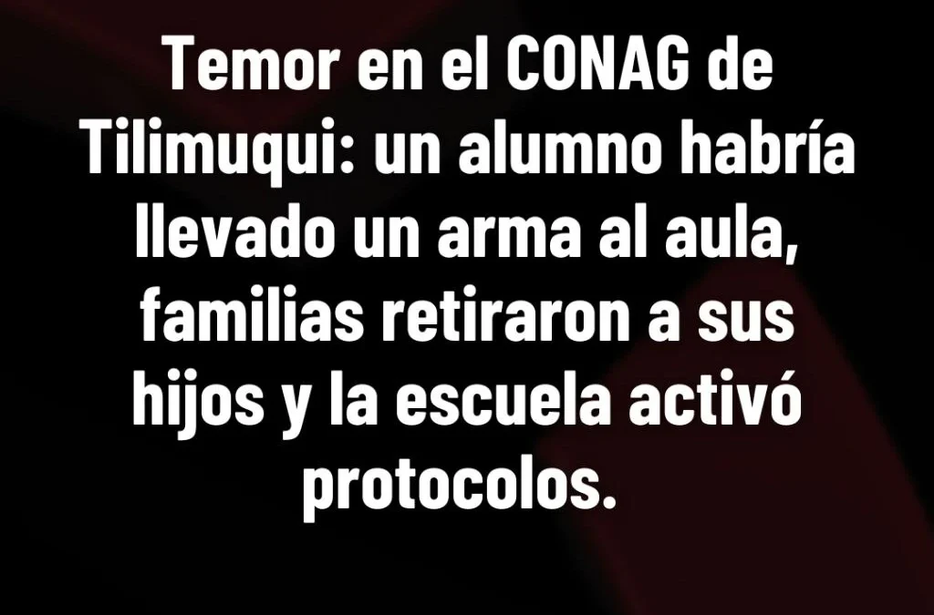 Temor en el CONAG de Tilimuqui: un alumno habría llevado un arma al aula, familias retiraron a sus hijos y la escuela activó protocolos.