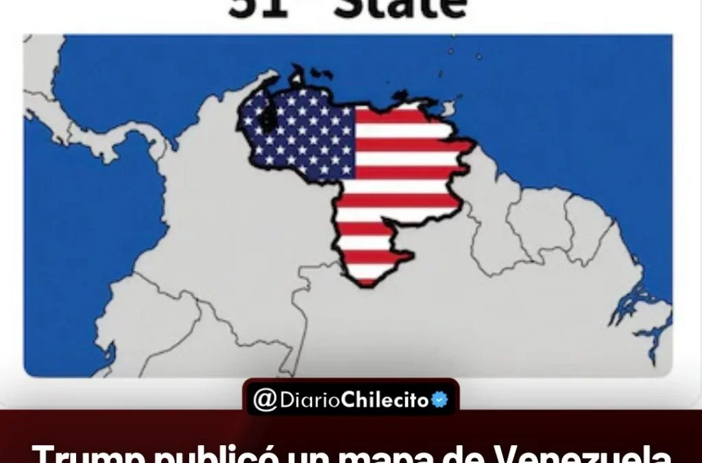 Trump publicó un mapa de Venezuela con la bandera de EE.UU. y la frase “Estado 51”, y el gobierno transitorio venezolano rechazó la publicación.