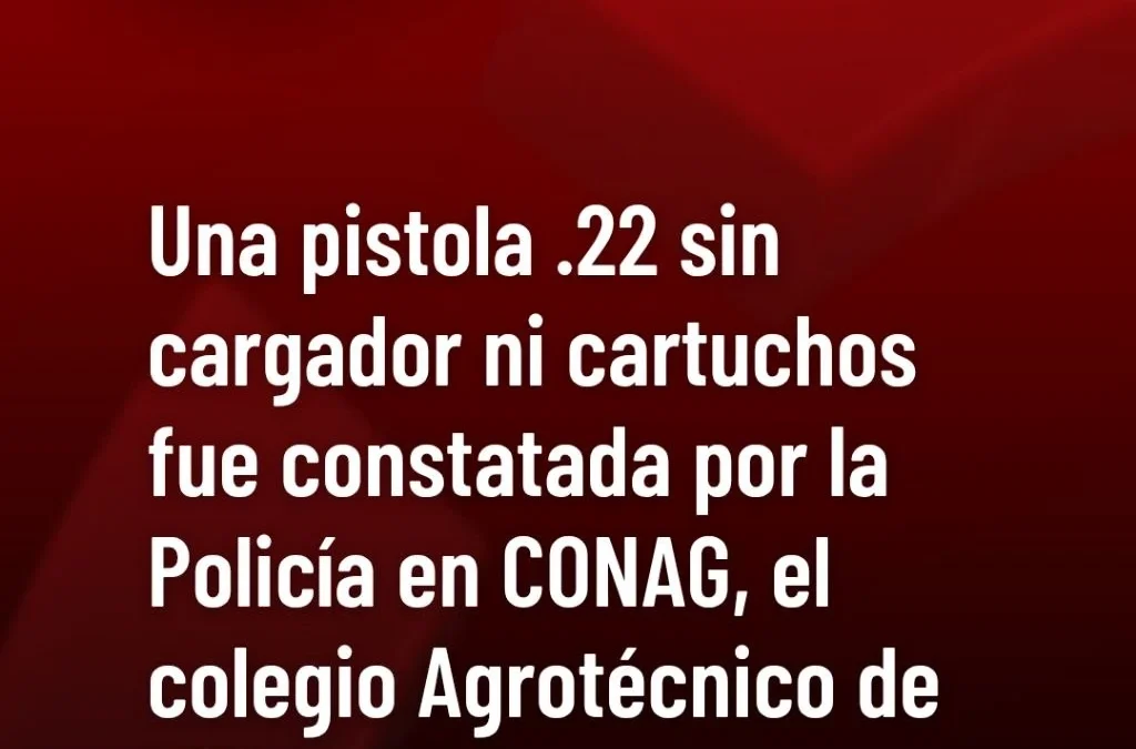 Una pistola .22 sin numeración, sin cargador ni cartuchos fue constatada por la Policía en CONAG, el colegio Agrotécnico de Tilimuqui.