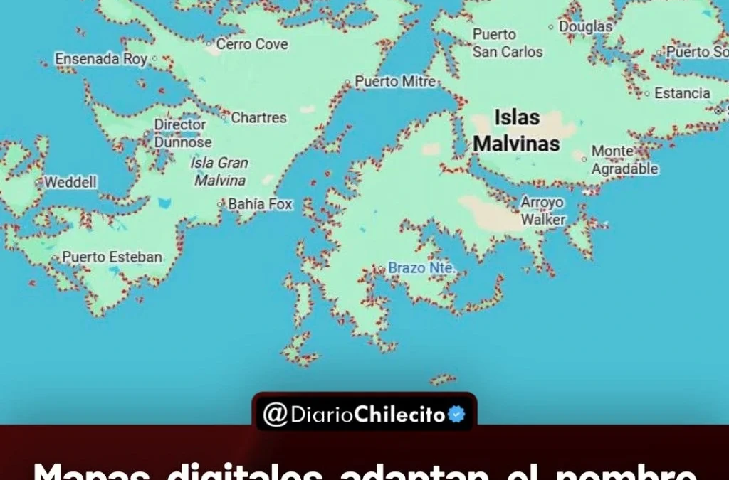 Territorio en disputa: Mapas digitales adaptan el nombre de las Malvinas (que antes figuraba solo como Falkland), según el país desde donde se acceda.