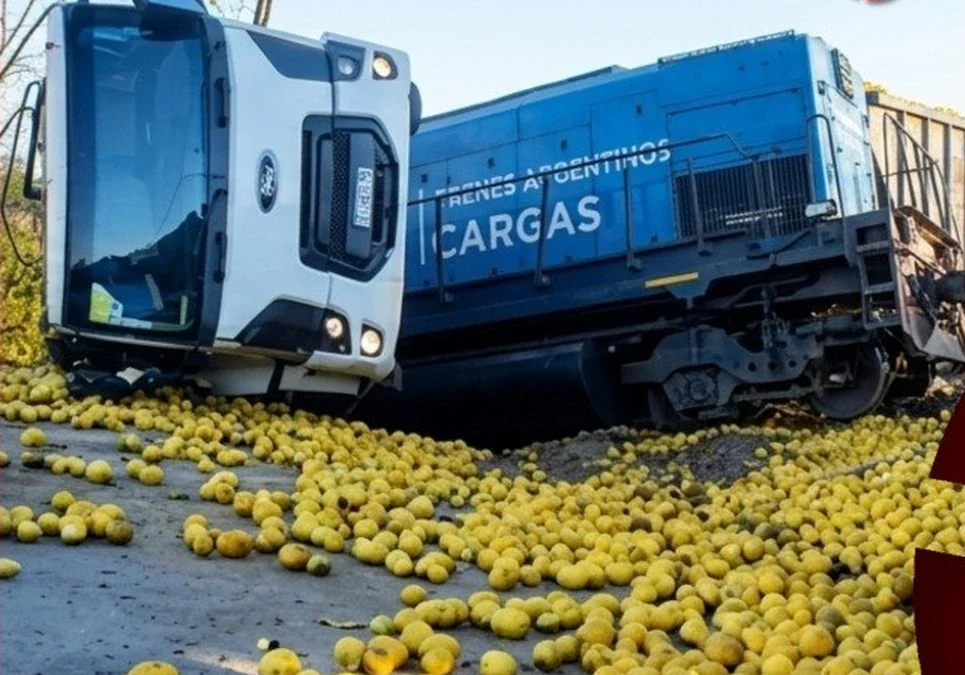 Impresionante choque en Tucumán: un tren embistió a un camión de limones en Simoca y milagrosamente no hubo heridos.