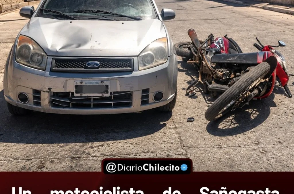 Un motociclista de Sañogasta sufrió una fractura y quedó en observación tras chocar con un auto en Santiago Bazán.